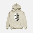 Ivory colored hoodie displaying the face of a spirit-like character with diamond grillz.